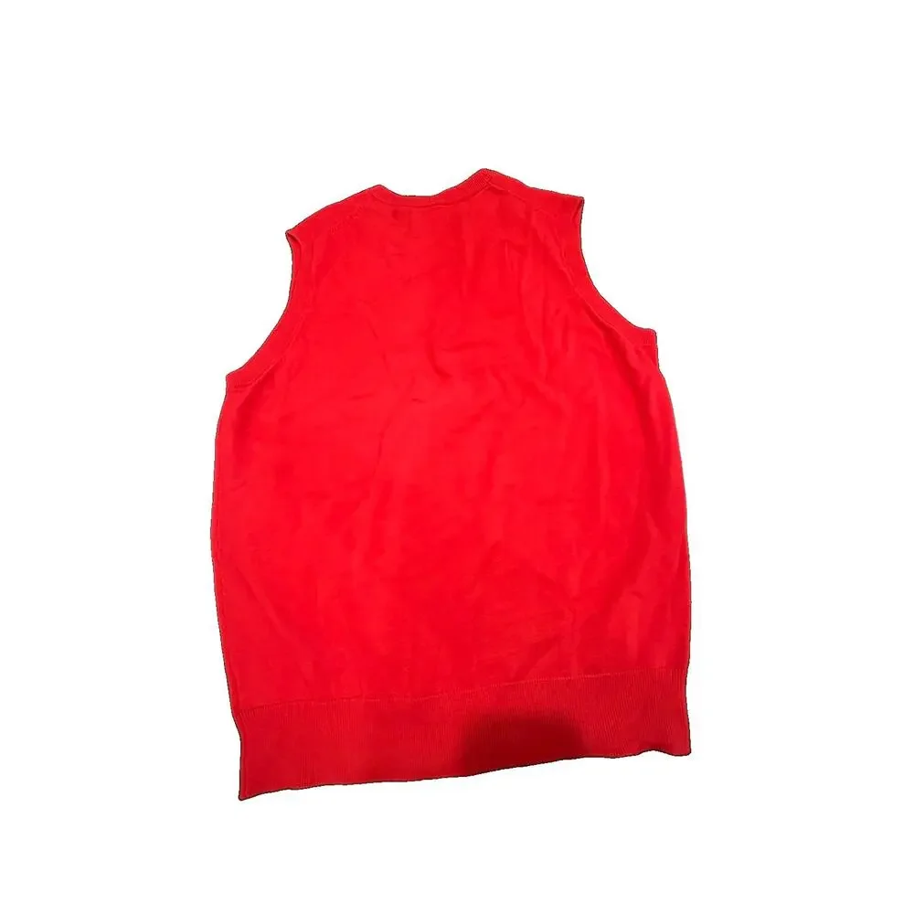 CHAPS Mens M Sweater Vest Red V Neck Embroidered Logo Pullover Preppy Golf